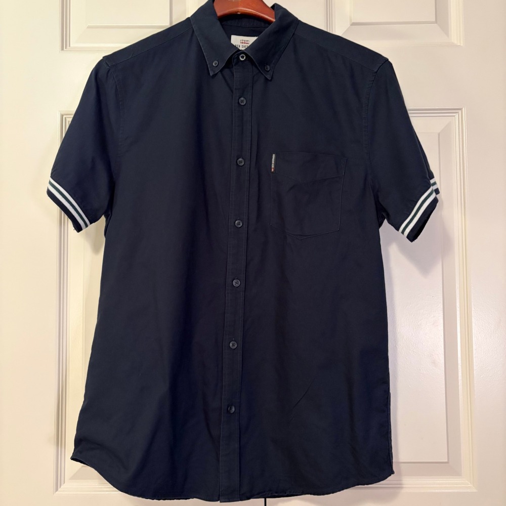 Ben Sherman Navy Short Sleeve Button Down Shirt Tipped Cuffs Size Medium